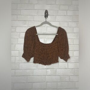 Urban Outfitters Giselle Smocked Off shoulder Animal Print Cropped Blouse